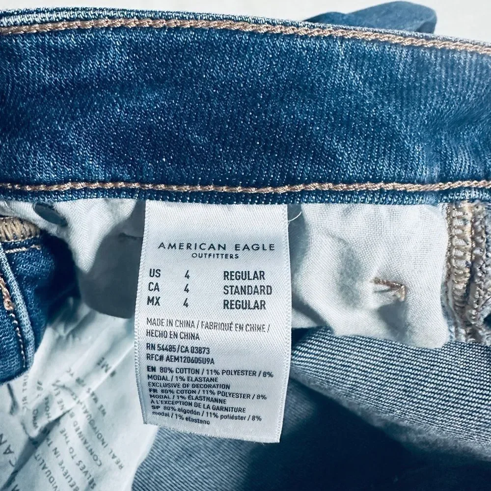 American Eagle Outfitters Dark/Midwash Distressed Hem Mom Jeans - Picture 5 of 7